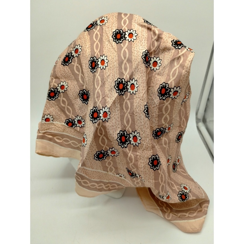 Vintage Tan Floral Head Neck Scarf Made In Japan Acerate 20.5" X 20.5"